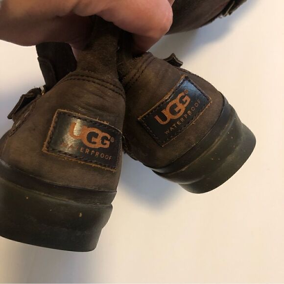 Ugg Thomson dark brown suede leather Moto style boots shearling lined size 6.5 - Picture 9 of 11